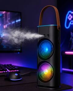RGB Işıklı Spreyli Masa Fanı Çift Motorlu Güçlü Üflemeli Taşınabilir Fan