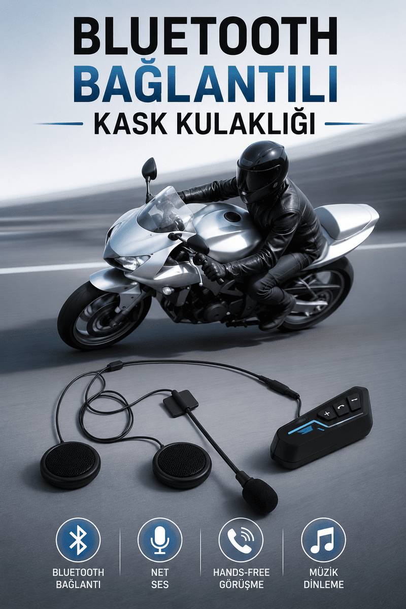 Kask Kulaklığı Motosiklet Intercom Interkom Dinleme Konuşma Özellikli Su Geçirmez