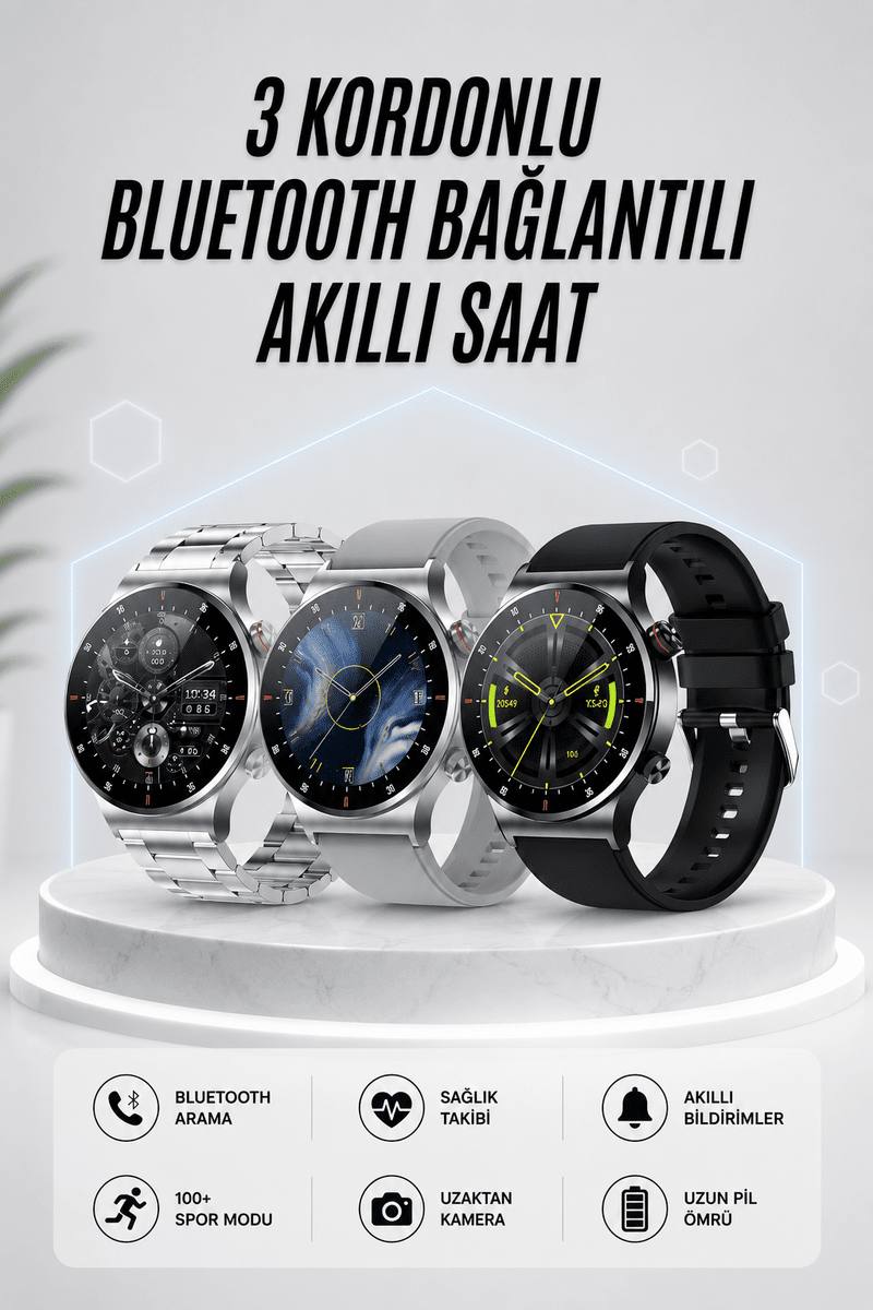 Akıllı Saat Amoled Ekran Bluetooth Bağlantılı Sesli Görüşme Nabız Ölçer
