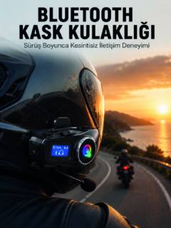 LCD Ekranlı Bluetooth Kask Kulaklığı FM Radyo ve SD Kart Girişli
