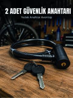12 mm Çelik Halat Bisiklet Kilidi 80 cm Anahtarlı Güvenlik Kilidi PVC Kaplamalı Scooter ve Elektrikli Bisiklet Uyumlu