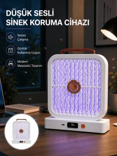 Masaüstü Şarjlı Elektrikli Sinek Öldürücü UV Teknolojili Beyaz Cihaz