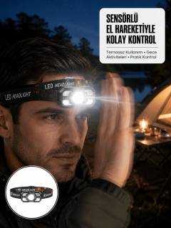 Şarj Edilebilir LED Far Hareket Sensörlü 5 Modlu Outdoor Yeni Nesil