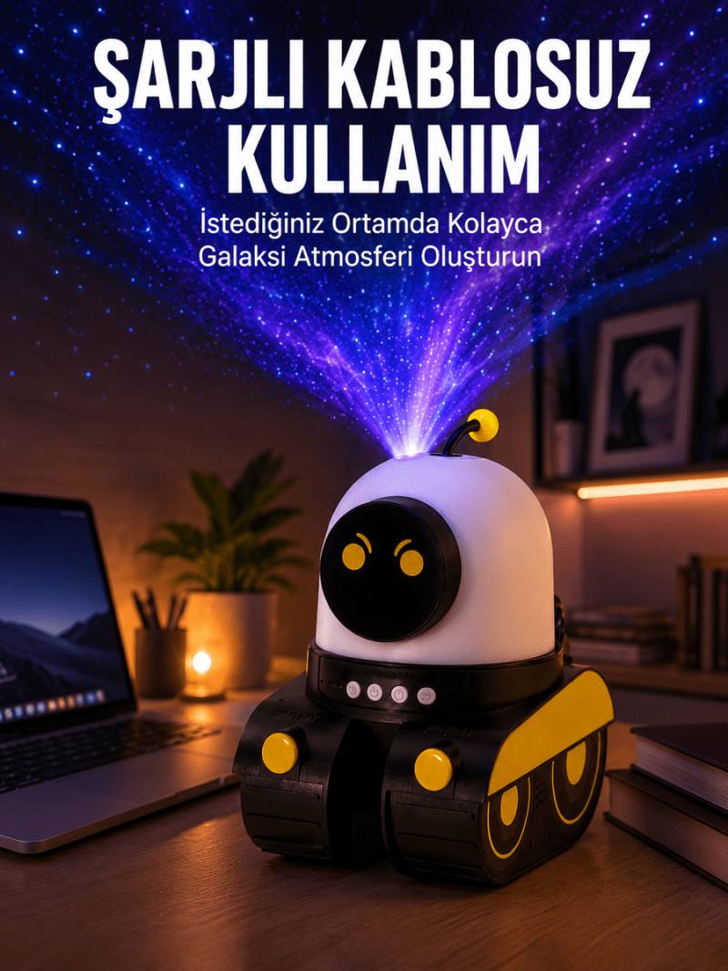 Robot Tasarımlı Bluetooth Hoparlörlü Yıldızlı Gökyüzü Projektör Yeni Nesil