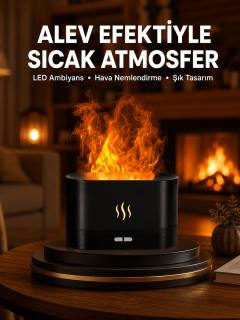 Modern Tasarımlı Alev Efektli LED Aromaterapi Hava Nemlendirici Yeni Nesil