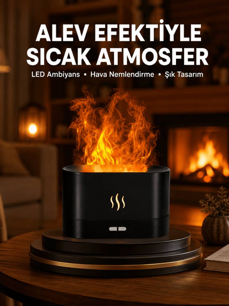 Modern Tasarımlı Alev Efektli LED Aromaterapi Hava Nemlendirici Yeni Nesil