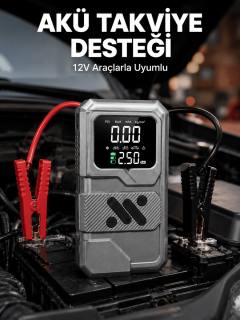 Taşınabilir Araç Akü Takviye ve Hava Kompresörü Powerbank Özellikli