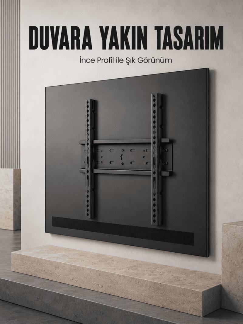 Sabit Televizyon Askı Aparatı 50"-95" İnce Profil Sağlam Metal TV Duvar Braketi