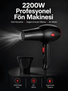 Tüm Saç Tiplerine Uygun, İki Kademeli Hız Ayarlı Fön Makinesi