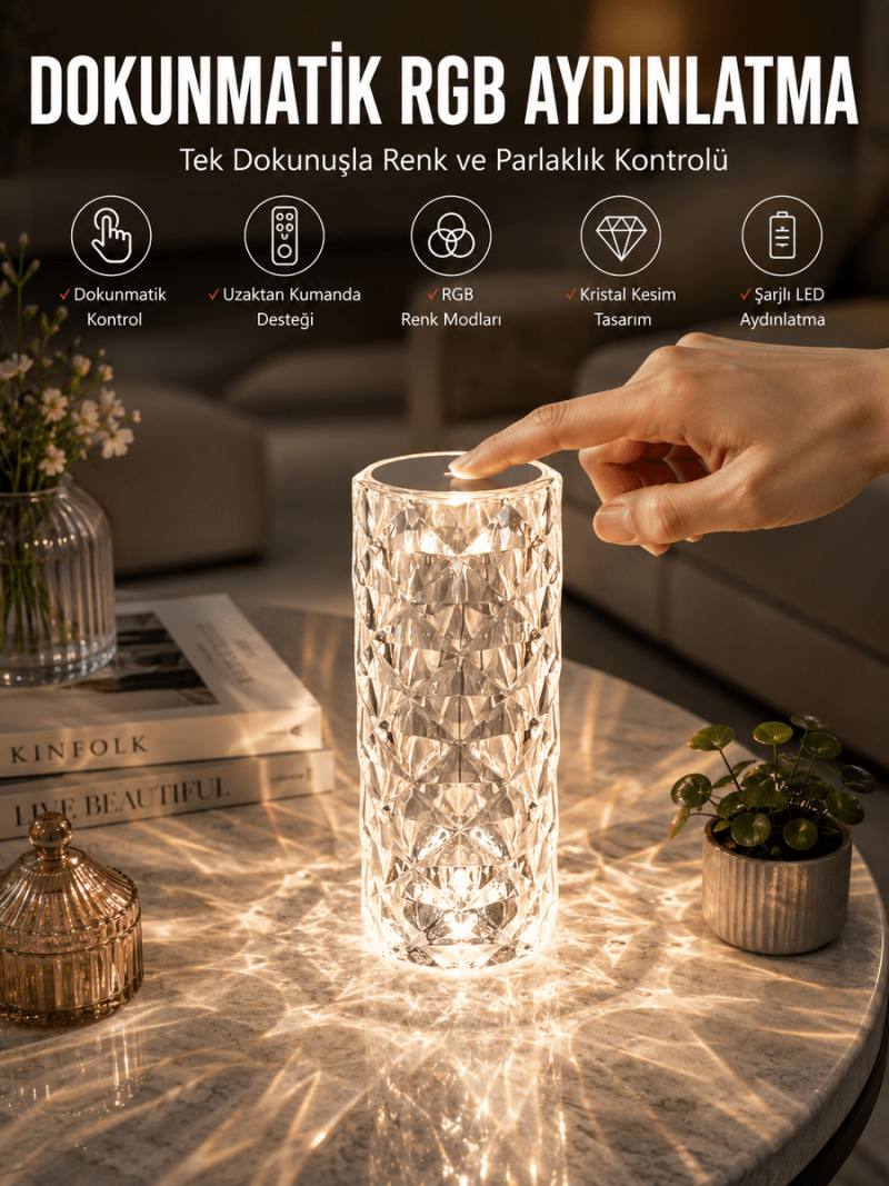 Dokunmatik Kristal Gece Lambası Hediyelik