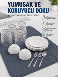 Su Emici Bulaşık Kurutma Matı Kaydırmaz ve Yumuşak Dokulu Kurutmalık