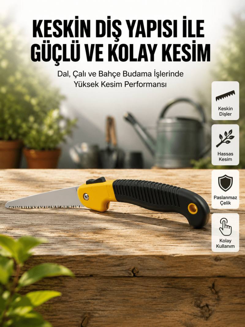 Ergonomik Saplı Katlanabilir Budama Testeresi