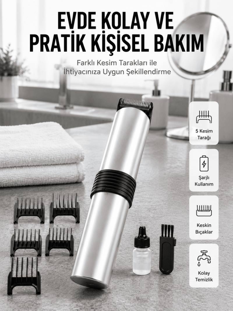 Yeni Nesil Profesyonel Şarjlı Saç Sakal Tıraş Makinesi Ayarlanabilir 4 Taraklı