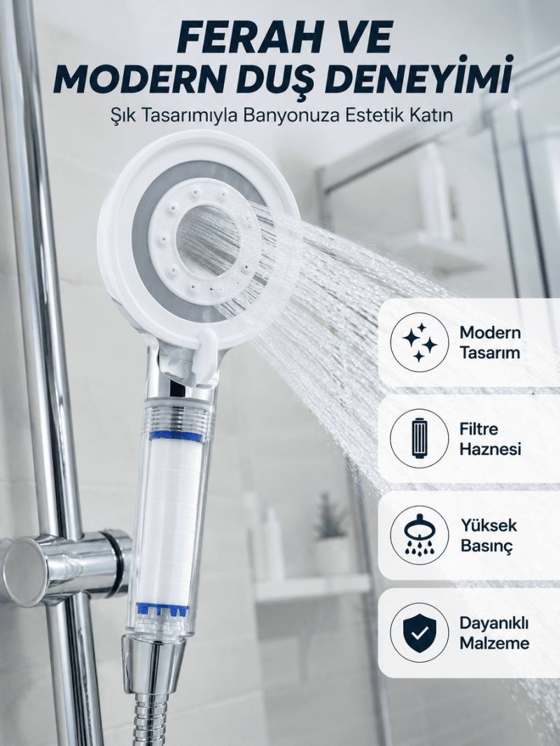 Mineral Taşlı Filtreli Duş Başlığı Güçlü Su Basınçlı Banyo Başlığı
