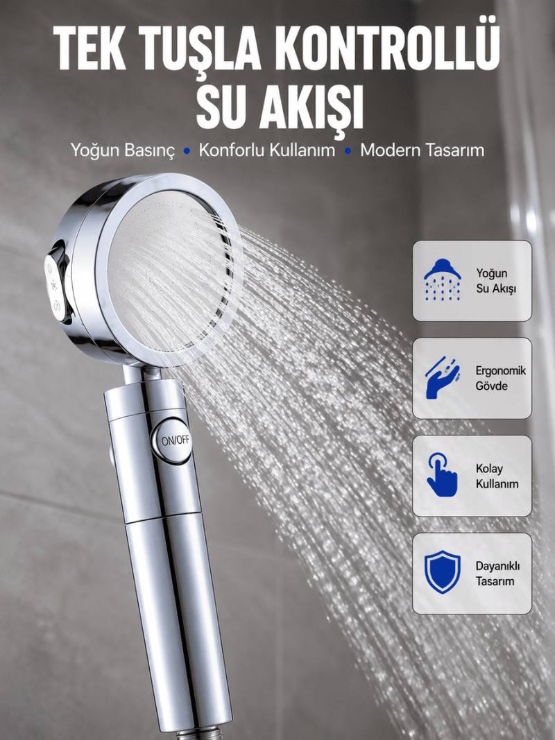 Masaj ve Yağmur Modlu Su Tasarruflu Duş Başlığı