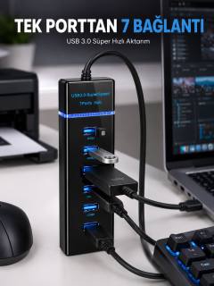 USB Hub 7 Port USB 3.0 Çoklayıcı Windows Uyumlu