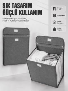 Duvara Asılabilir Katlanabilir Kirli Çamaşır Sepeti Geniş Hacimli Düzenleyici