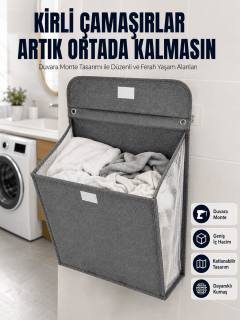 Banyo ve Çamaşır Odası İçin Duvara Asılan Katlanabilir Çamaşır Sepeti