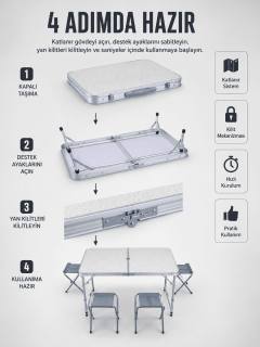 Valiz Tipi Katlanabilir Piknik Masası 4 Tabureli Taşınabilir Kamp Masası