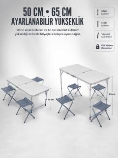 4 Sandalyeli Katlanabilir Kamp Masası Portatif Bahçe Kamp ve Piknik Masa Seti
