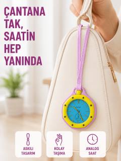 Anahtarlık Çanta Charmı Askılı Analog Dekoratif Saat Pembe
