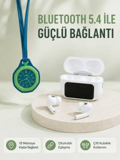 Dokunmatik Ekranlı Kablosuz Kulaklık ve Yeşil Çanta Aksesuar Saati Avantajlı Set