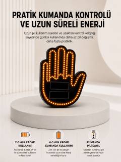 Pilli Led Işık Araç Camı İçin Uzaktan Kumandalı El Simgesi