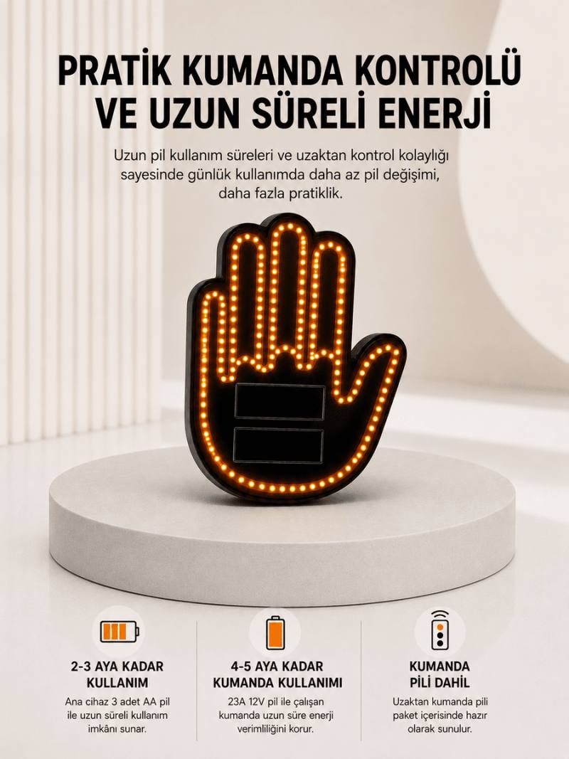 Pilli Led Işık Araç Camı İçin Uzaktan Kumandalı El Simgesi