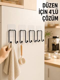 4 Adet Yapışkanlı Askı Çok Amaçlı Mutfak Banyo Düzenleyici Askılık