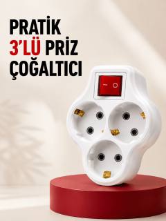 3’lü Topraklı Priz Çoklayıcı Açma Kapama Anahtarlı Direkt Prize Takılan Adaptör