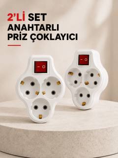 Anahtarlı 3 Çıkışlı Priz Çoğaltıcı Ev Ofis İçin Kablosuz 2’li Avantajlı Set