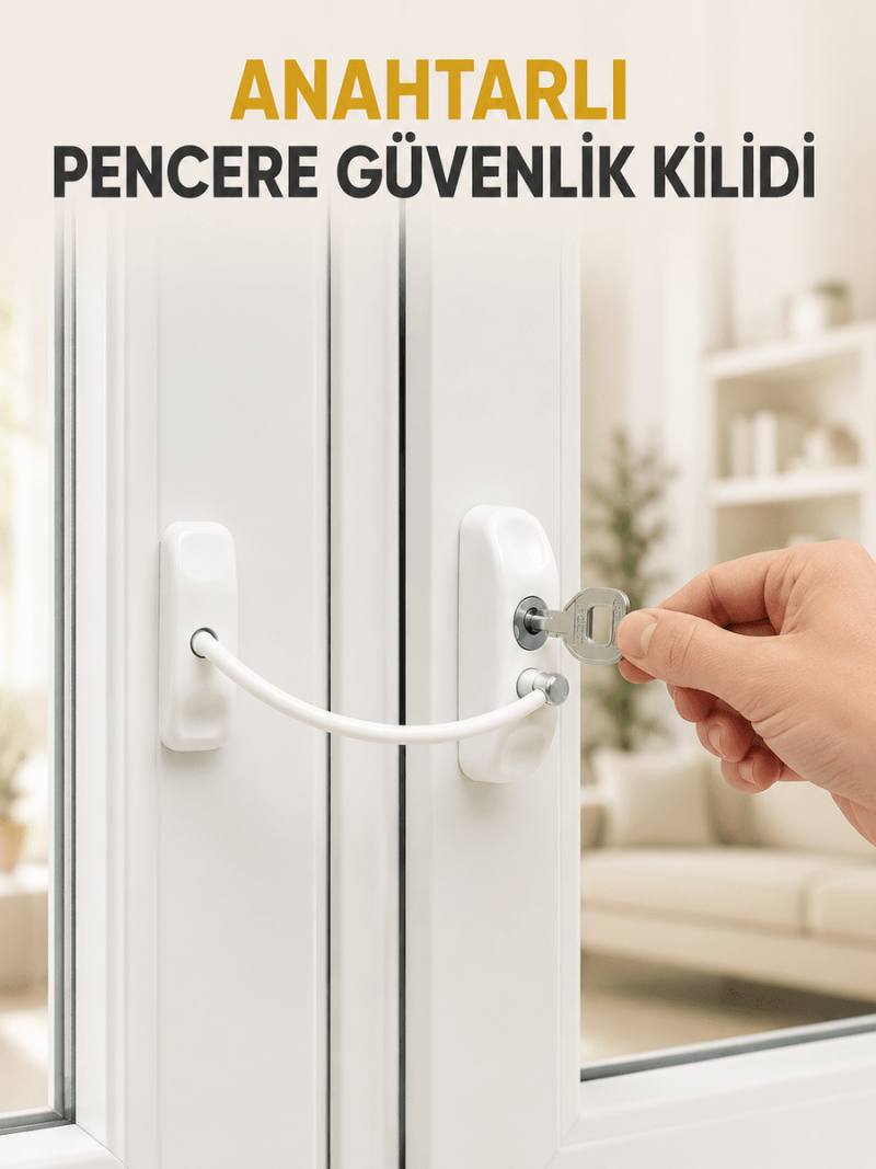 Pencere Güvenlik Kilidi Kablolu Çocuk Emniyet Kilidi Anahtarlı Beyaz Pencere Kilidi