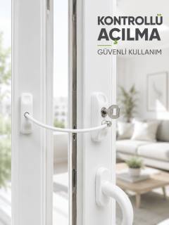 Beyaz Kablolu Pencere Kilidi Anahtarlı Güvenlik Sistemi Çocuk Koruma Aparatı
