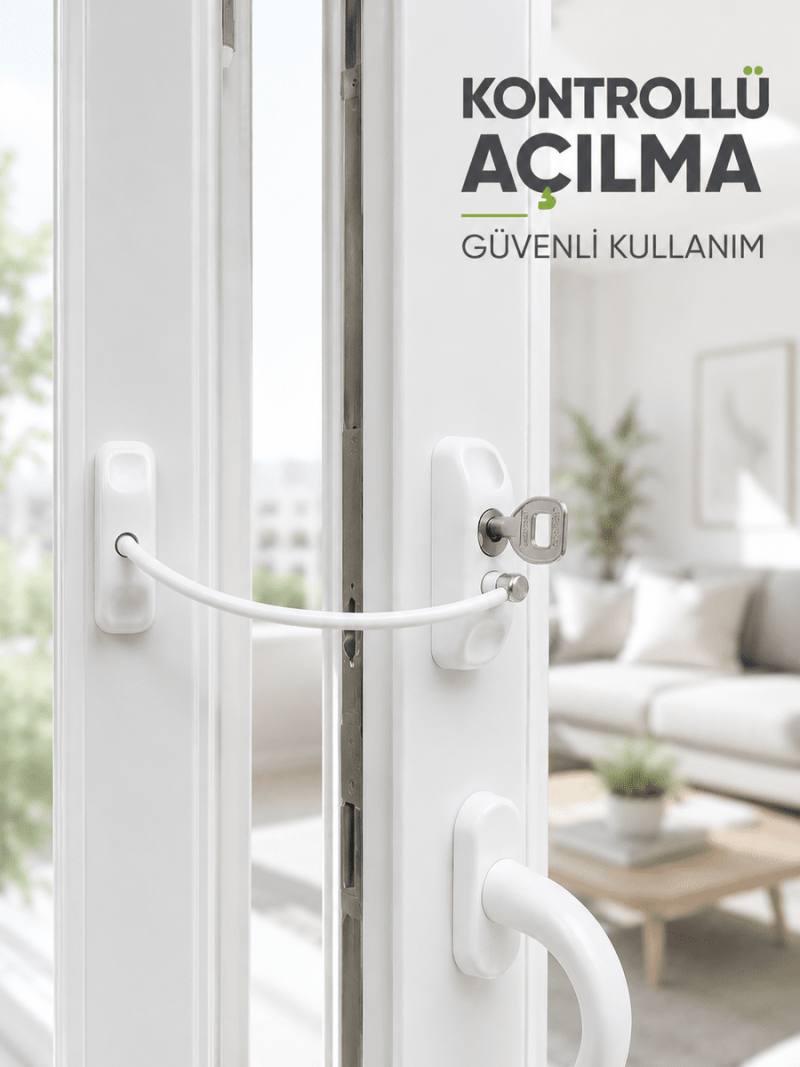 Beyaz Kablolu Pencere Kilidi Anahtarlı Güvenlik Sistemi Çocuk Koruma Aparatı