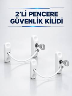 Anahtarlı Pencere Güvenlik Aparatı Beyaz Kablolu Açılma Sınırlayıcı 2’li Set