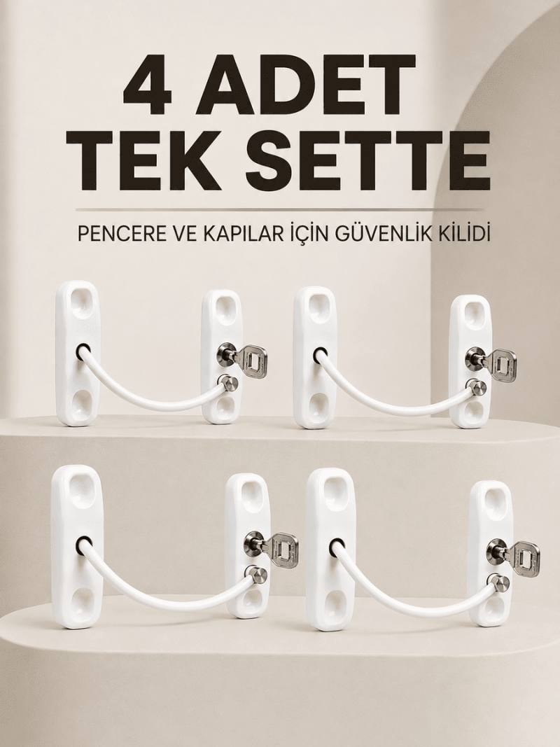 Anahtarlı Pencere Emniyet Kilidi 4 Adet Güvenlik Seti