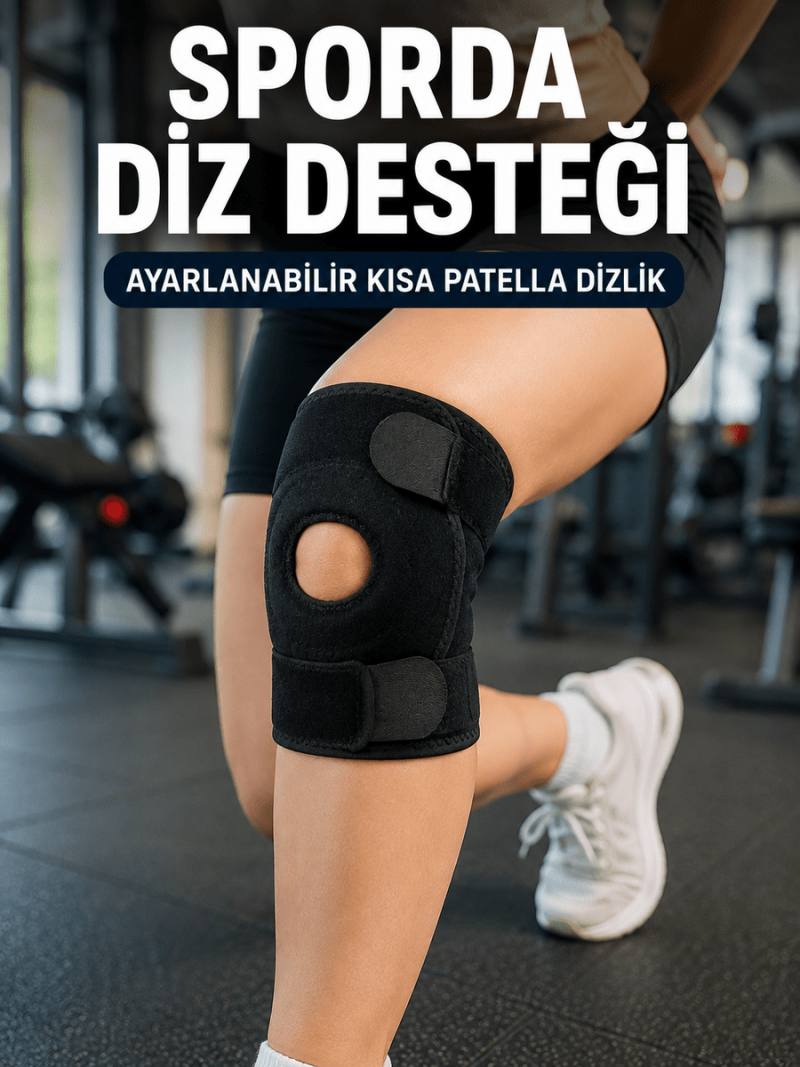Sporcu Dizliği Açık Patella Tasarımlı Ayarlanabilir Cırtlı Kısa Diz Desteği