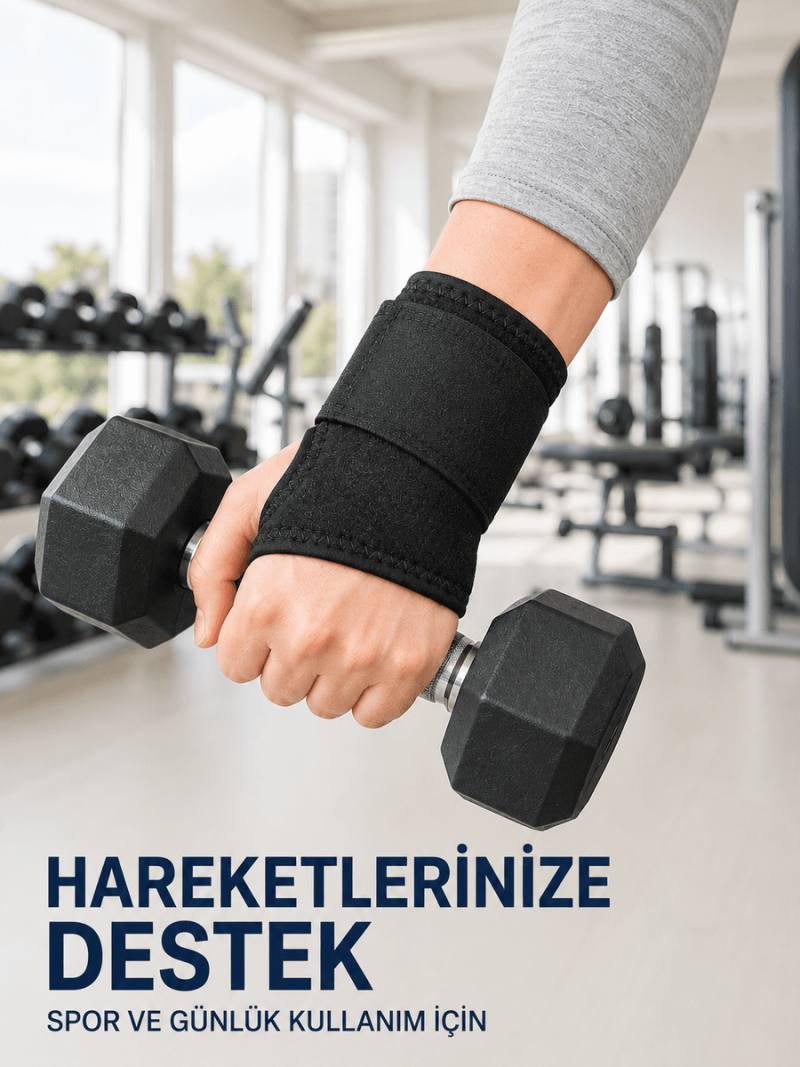 Başparmak Geçişli El Bilek Desteği Ayarlanabilir Cırtlı Bileklik Bandajı Siyah
