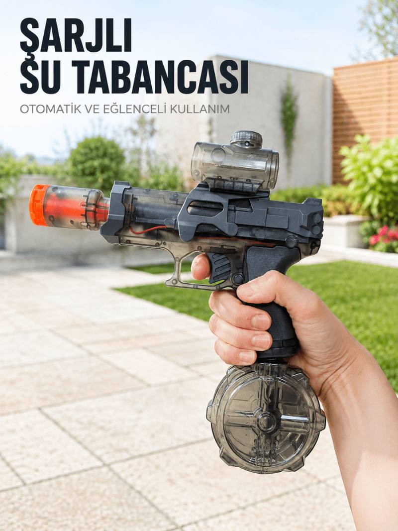 Otomatik Su Tabancası Şarjlı LED Işıklı Basınçlı Su Püskürtmeli Oyuncak