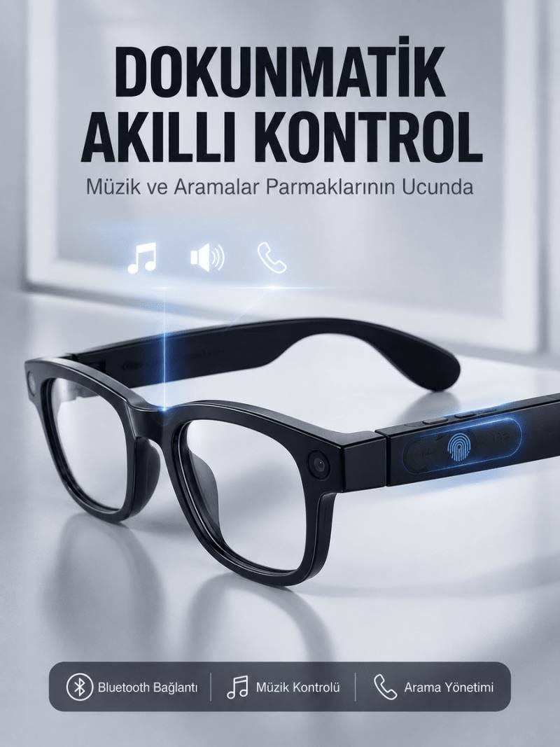 Siyah Akıllı Kamera Gözlüğü 8 MP Fotoğraf Video Çekimli AI Görüntü Tanıma Çoklu Dil Çeviri Bluetooth Wi-Fi Özellikli