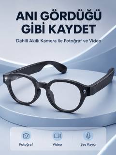 Siyah Bluetooth Akıllı Gözlük Dahili Kameralı Fotoğraf Video Kayıt AI Çeviri Dokunmatik Kontrol Özellikli