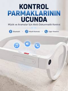 Beyaz Yapay Zeka Akıllı Gözlük Fotoğraf Video Ses Kayıtlı Çoklu Dil Çeviri Bluetooth Bağlantılı 3 Lensli