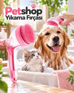 Şampuan Hazneli Silikon Pet Yıkama Fırçası Kedi ve Köpekler İçin Pratik Banyo Tarağı