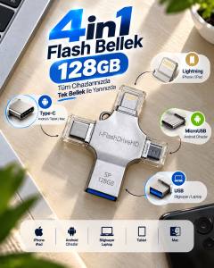 128GB Taşınabilir 4in1 Flash Bellek iPhone iPad Android Tablet Mac Bilgisayar Uyumlu