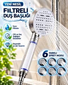 6 Modlu Filtreli Duş Başlığı Büyük Panel Su Tasarruflu Çok Fonksiyonlu Beyaz Duş Başlığı