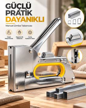 Güçlü Metal Gövdeli Manuel Zımba Tabancası No.13 4-6-8 mm Döşeme Kumaş Ahşap Sabitleme