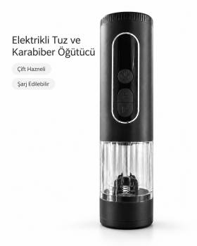 Çift Hazneli Şarj Edilebilir Elektrikli Tuz ve Karabiber Öğütücü