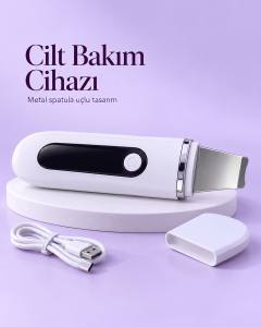 USB Şarjlı Metal Spatula Uçlu Beyaz Yüz ve Cilt Bakım Cihazı