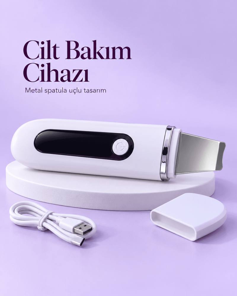 USB Şarjlı Metal Spatula Uçlu Beyaz Yüz ve Cilt Bakım Cihazı