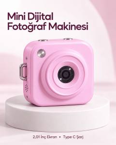 128 GB’a Kadar Hafıza Kartı Destekli Pembe Mini Dijital Fotoğraf Makinesi